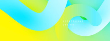 Soyut sıvı şekiller, canlı sarı, yeşil, mavi renkleri harmanlarlar. Pürüzsüz gradyanlar dinamik görsel akış yaratır. Modern tasarım ögesi.