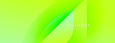 Parlak yeşil soyut arka plan. Üst üste binen şekiller dinamik görsel efekt yaratır. Metin elemanları mevcut olan minimalist tasarım.