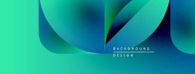 Soyut gradyan şekiller dinamik bileşim oluşturur. Teal, mavi renkler tasarıma hakim, akıcılığı ve hareketi gösteriyor. Mevcut en küçük metin.