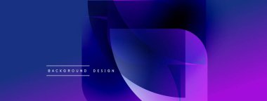 Soyut gradyan tasarımı. Mavi, mor renkler harmanlanır. Üst üste binen şekiller dinamik görsel efekt yaratır. Modern estetik, basit metin etiketi.