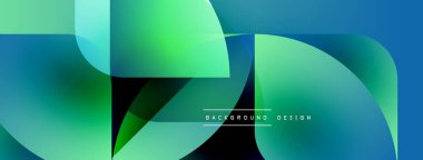 Soyut geometrik şekiller örtüşür, parlak mavi, yeşil eğimler yaratır. Modern tasarım teknoloji, yenilik, akıcılık öneriyor..