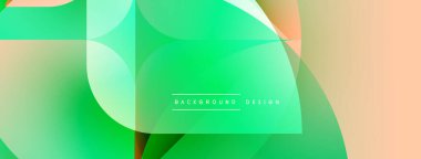 Soyut geometrik şekiller çakışıyor. Yeşil, şeftali renkleri pürüzsüz bir şekilde harmanlanır. Modern tasarım akıcılığı ve dinamizmi çağrıştırıyor. Mevcut en küçük metin.
