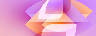 Soyut geometrik şekiller örtüşüyor, canlı pembe, mor, turuncu gradyanlar yaratıyor. Arkaplan ve sunumlar için modern tasarım ögesi.