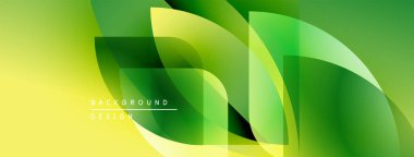 Soyut yeşil arkaplan. Üst üste binen şekiller dinamik görsel efekt yaratır. Sancaklar ve sunumlar için modern tasarım uygun.