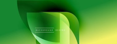 Soyut yeşil eğimli arkaplan. Üst üste binen şekiller dinamik akış yaratır, modern tasarım elementi. Metin arkaplan tasarımı okur.