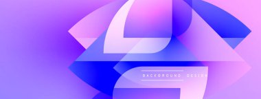Soyut gradyan şekiller çakışıyor, dinamik görsel etki yaratıyor. Mor, pembe, mavi renkler kompozisyona hakim. Metin arkaplan tasarımı okur.
