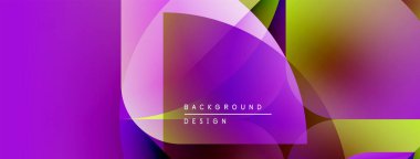 Soyut, enerjik bir arkaplan. Üst üste binen şekiller dinamik görsel efekt yaratır. Mor, sarı renkler kompozisyona hakim. Modern tasarım ögesi.