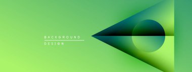 Soyut geometrik şekiller örtüşür, canlı yeşil gradyan arkaplan oluşturur. Minimalist tasarım modern estetiği akla getiriyor. Mevcut basit metin etiketleri.