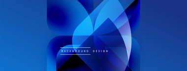 Soyut mavi tasarım üst üste binen şekiller, gradyanlar. Modern estetik, arka planlar ve sunumlar için uygun. Minimalist stil.