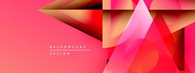 Soyut geometrik şekiller, canlı pembeler, kırmızılar modern arkaplan tasarımı yaratır. Üst üste binen katmanlar derinlik ve dinamizmi gösteriyor..