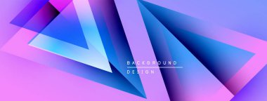 Soyut geometrik şekiller örtüşür, canlı pembeler, maviler, morlar yaratır. Modern tasarım elementleri dinamik görsel deneyim önerir.