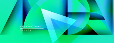 Soyut geometrik şekiller örtüşür, canlı turkuaz eğimleri yaratır. Modern tasarım elementleri dinamik hareket ve kurnazlığı önerir.