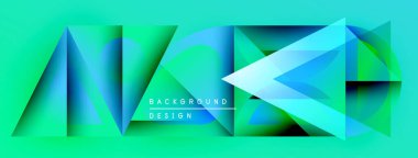 Soyut geometrik şekiller, canlı turkuaz renkler, modern tasarım elementleri. Arkaplan özellikleri katmanlı üçgenler, gradyanlar, metin örtüsü.