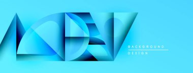 Soyut mavi şekiller üst üste binerek dinamik bileşim oluşturuyor. Modern tasarım elementleri yenilik, teknoloji, gelecek kavramları önerir. Parlak renkler dikkat çeker.