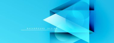 Parlak mavi soyut arkaplan. Geometrik şekiller, dinamik görsel efekt oluşturur. Metin elementli minimalist tasarım.