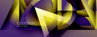 Soyut geometrik şekiller mor ve sarı renkleri harmanlarlar. Dinamik kompozisyon modern arkaplan tasarımı yaratır. Yumuşak gradyanlar görsel ilgi sunar.