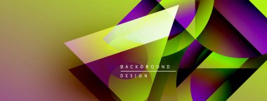 Soyut geometrik şekiller canlı renkleri harmanlarlar. Sarı, mor, yeşil dinamik görsel doku oluşturur. Modern tasarım ögesi.