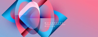 Soyut şekiller örtüşüyor, canlı gradyanlar yaratıyor. Pembe, mavi renkler dizaynın hakimi. Modern estetik, pürüzsüz geçişler sunar.