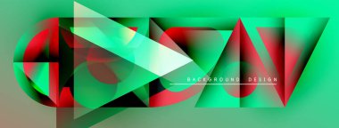 Soyut geometrik şekiller örtüşüyor, canlı renk eğimleri yaratıyor. Tasarım dinamik bileşim içindeki metin ögelerini içerir.