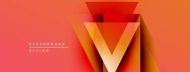 Soyut geometrik tasarım. Turuncu, kırmızı renkler katmanlı üçgen şekiller oluşturur. Minimalist biçim, modern arkaplan dokusu.