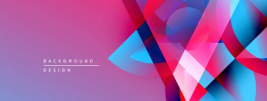 Soyut geometrik şekiller örtüşüyor, canlı renk eğimleri yaratıyor. Mor arka plan, dinamik görsel efekti arttırır. Modern tasarım ögesi.