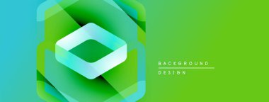 Soyut geometrik tasarım. Canlı yeşil, mavi renkler katmanlı bir etki yaratır. Arka planlar ve afişler için modern, temiz estetik.