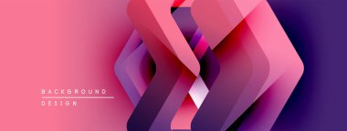 Soyut geometrik şekiller örtüşür, dinamik pembe eğimli arkaplan oluşturur. Modern tasarım elementleri yenilik ve teknoloji öneriyor.