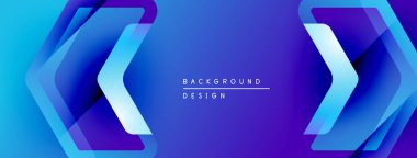 Soyut mavi arkaplan tasarımı katmanlı oklar içerir. Gradyan gölgeler dinamik görsel efekt yaratır. Metin arkaplan tasarımı okur.