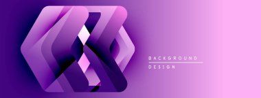 Soyut mor tasarım katmanlı geometrik şekiller içerir. Gradyan arka plan derinlik yaratır, modern estetik. Minimalist kompozisyon.
