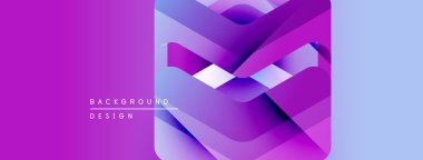 Soyut geometrik tasarım. Canlı mor, pembe renkler kompozisyona hakim. Katmanlar derinlik yaratır, modern estetik. Metin arkaplan tasarımı okur.