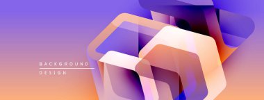 Soyut geometrik şekiller örtüşüyor, canlı mor, turuncu gradyan oluşturuyor. Arkaplan ve sunumlar için modern tasarım ögesi.