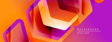 Soyut geometrik şekiller örtüşüyor, canlı turuncu ve mor renkler yaratıyor. Modern tasarım dinamik enerji ve görsel ilgi öneriyor.