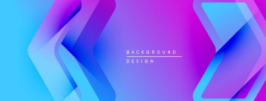 Soyut arkaplan parlak mavi, mor renkler içerir. Üst üste binen şekiller dinamik görsel efekt yaratır. Metin arkaplan tasarımı okur.