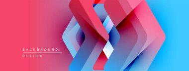 Soyut geometrik şekiller örtüşür ve dinamik bir değişim etkisi yaratır. Kırmızı, mavi renkler kompozisyona hakim. Modern tasarım ögesi.