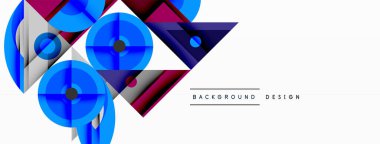 Soyut geometrik şekiller, mavi, mor renkler. Modern tasarım elementleri dinamik görsel kompozisyon oluşturur. Minimalist stil.