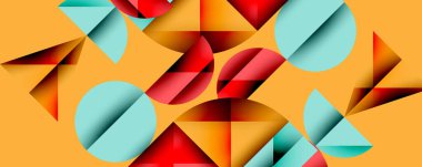 Soyut geometrik bileşim. Şekiller örtüşüyor, dinamik görsel ilgi yaratıyor. Sıcak renkler havalı aksanlara hakim..