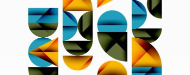 Soyut geometrik şekiller kelime şansı oluşturur. Canlı renkler harmanlanarak modern görsel etki yaratıyor. Temiz tasarım, basit kompozisyon.