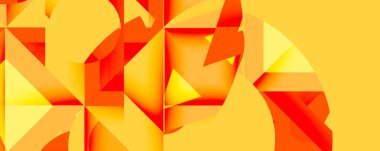 Soyut geometrik şekiller, canlı turuncu, sarı renkler. Modern tasarım, keskin açılar, dinamik kompozisyon. Parlak, cesur, enerjik görsel.