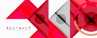 Geometrik şekiller üst üste binerek dinamik kırmızı ve gri bir tasarım yaratıyor. Modern estetik, arka planlar ve sunumlar için uygun..