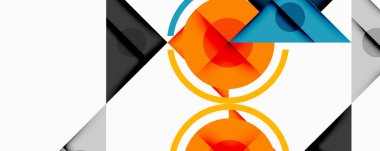 Soyut geometrik bileşim. Şekiller örtüşüyor, dinamik görsel ilgi yaratıyor. Turuncu, mavi, gri tonlar tasarımda baskın. Minimalist estetik.