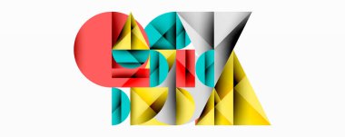 Soyut geometrik bileşim. Şekiller örtüşüyor, dinamik görsel ilgi yaratıyor. Renkler kırmızı, sarı, yeşil, gri. Modern tasarım.