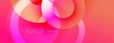 Soyut, canlı daireler üst üste binerek, akışkan pembe, kırmızı gradyan oluşturur. Arkaplan ve sunumlar için modern tasarım ögesi.