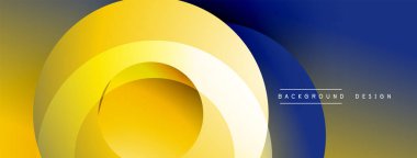 Soyut tasarım katmanlı daireler, canlı sarı, mavi gradyanlar. Modern estetik, temiz çizgiler, uygun arkaplan ögesi.