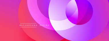 Soyut enerjik tasarım. Üst üste binen daireler dinamik değişim etkisi yaratır. Pembe, mor renkler kompozisyona hakim. Modern görsel element.