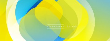 Soyut arkaplan özellikleri üst üste binen şeffaf çemberler. Sarı, mavi, yeşil renkler dinamik görsel efekt yaratır. Metin arkaplan tasarımı okur.
