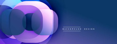 Soyut tasarım özellikleri üst üste binen daireler, farklı renkler. Mavi, mor renkler modern görsel efektler yaratır. Minimalist stil.