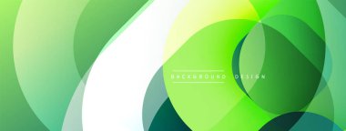 Soyut yeşil arkaplan. Üst üste binen şekiller dinamik görsel efekt yaratır. Modern tasarım elementleri tazelik ve büyüme öneriyor.