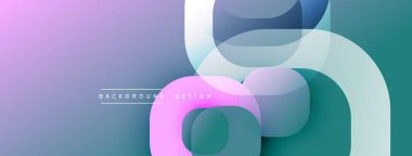 Soyut geometrik şekiller örtüşüyor, canlı renk eğimleri yaratıyor. Mor, deniz mavisi, mavi renkler dizaynda baskın. Modern estetik.