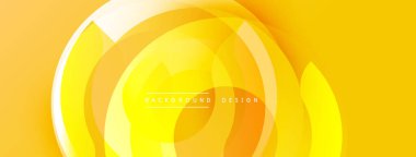 Soyut sarı tasarım, üst üste binen daireler. Gradyan gölgeler dinamik görsel efekt yaratır. Çeşitli projeler için modern arkaplan.