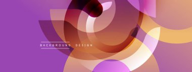 Soyut çiçek kompozisyonu. Üst üste binen şekiller dinamik mor, turuncu renkler yaratır. Arkaplan ve afişler için modern tasarım ögesi.